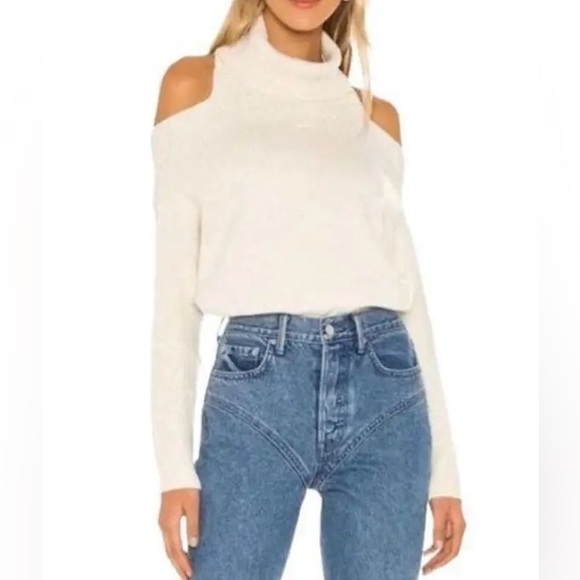 Slouchy Turtleneck Cold Shoulder Transcends Back- Ribbed Trim Cuffs Rare Sweater - Picture 10 of 11